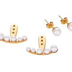 Miss Mozart Stainless Steel Crescent Pearl Ear Jackets _7857