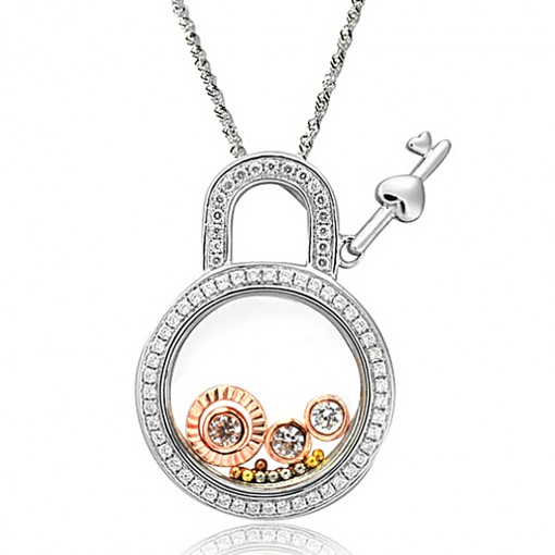 lock and key floating charm necklace 1