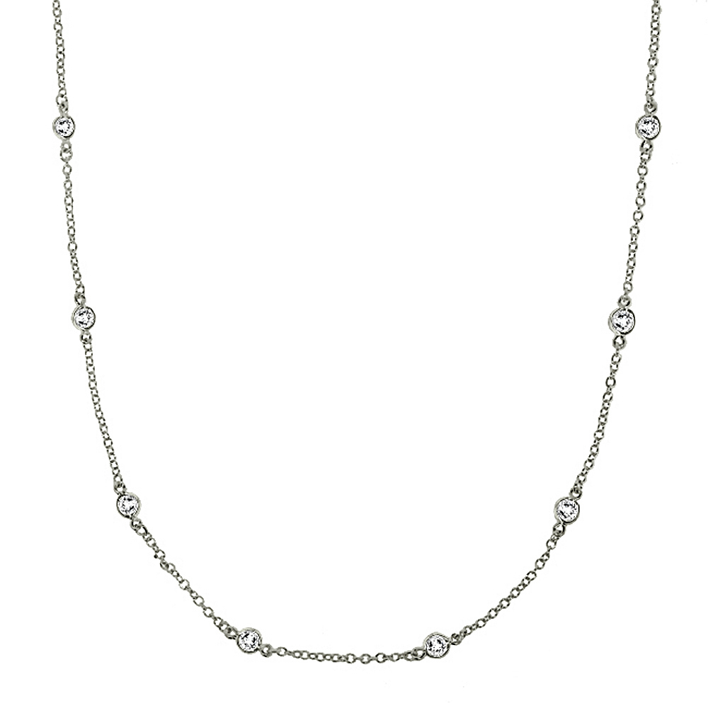 Miss Chopin Sterling Silver CZ By The Yard Station Necklace - MissChopin