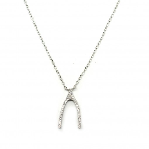 Rosa Maria wishbone-pendant Diamond Silver Necklace - Farfetch
